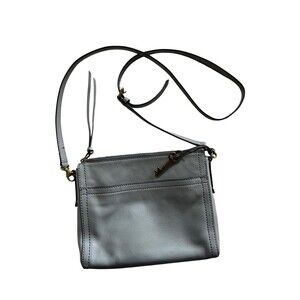 Fossil Gray Leather Crossbody Bag Logo Key